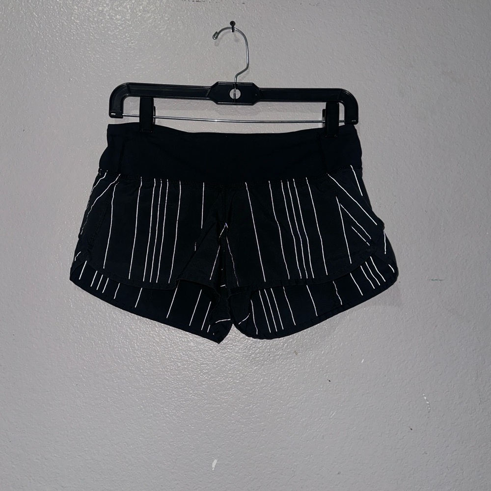 Two lululemon athletica Black Pinstripe Women's Athletic Shorts - Picture 4 of 9